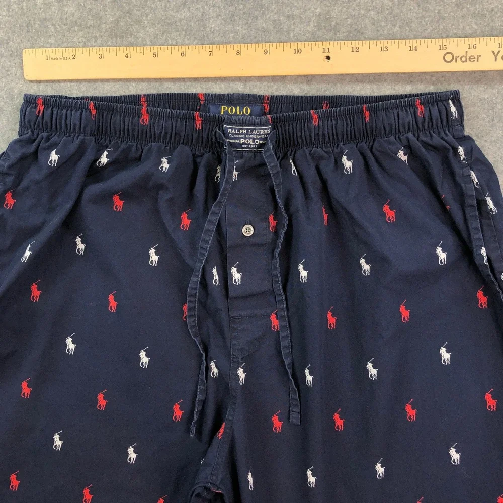 Polo Ralph Lauren Lounge Pants Mens L Straight Leg Navy Logo Pattern Sleepwear